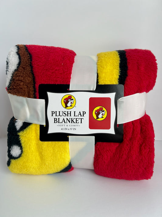 classic red buc-ee's plush lap blanket folded in a square